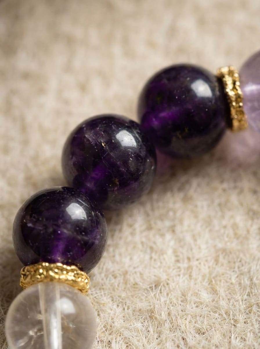 「Purple Realm Lotus Heart」 Amethyst & Clear Crystal Bracelet