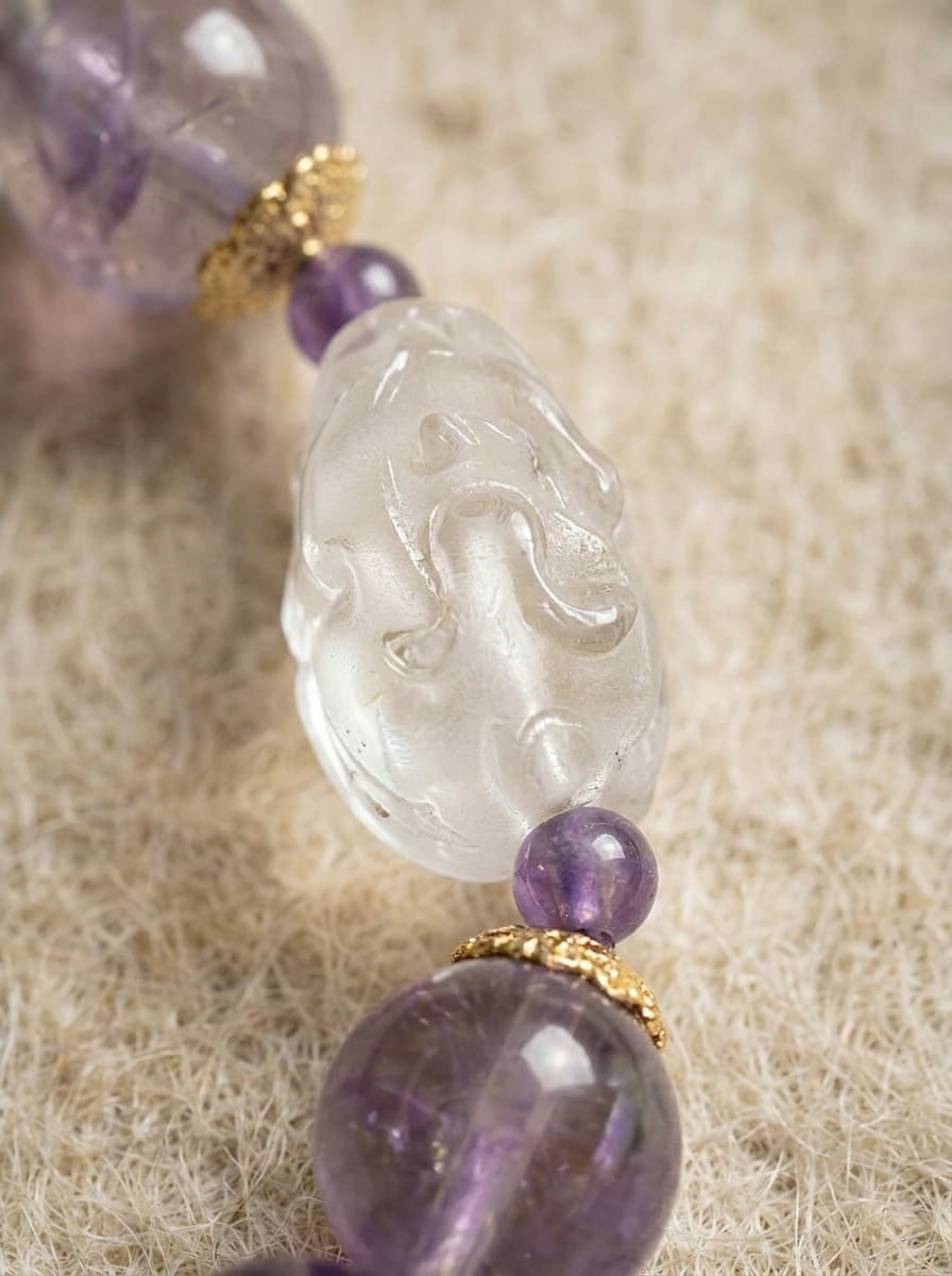 「Purple Realm Lotus Heart」 Amethyst & Clear Crystal Bracelet