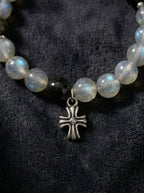 Misty Moonlight · Moonstone and Silver Obsidian Bracelet