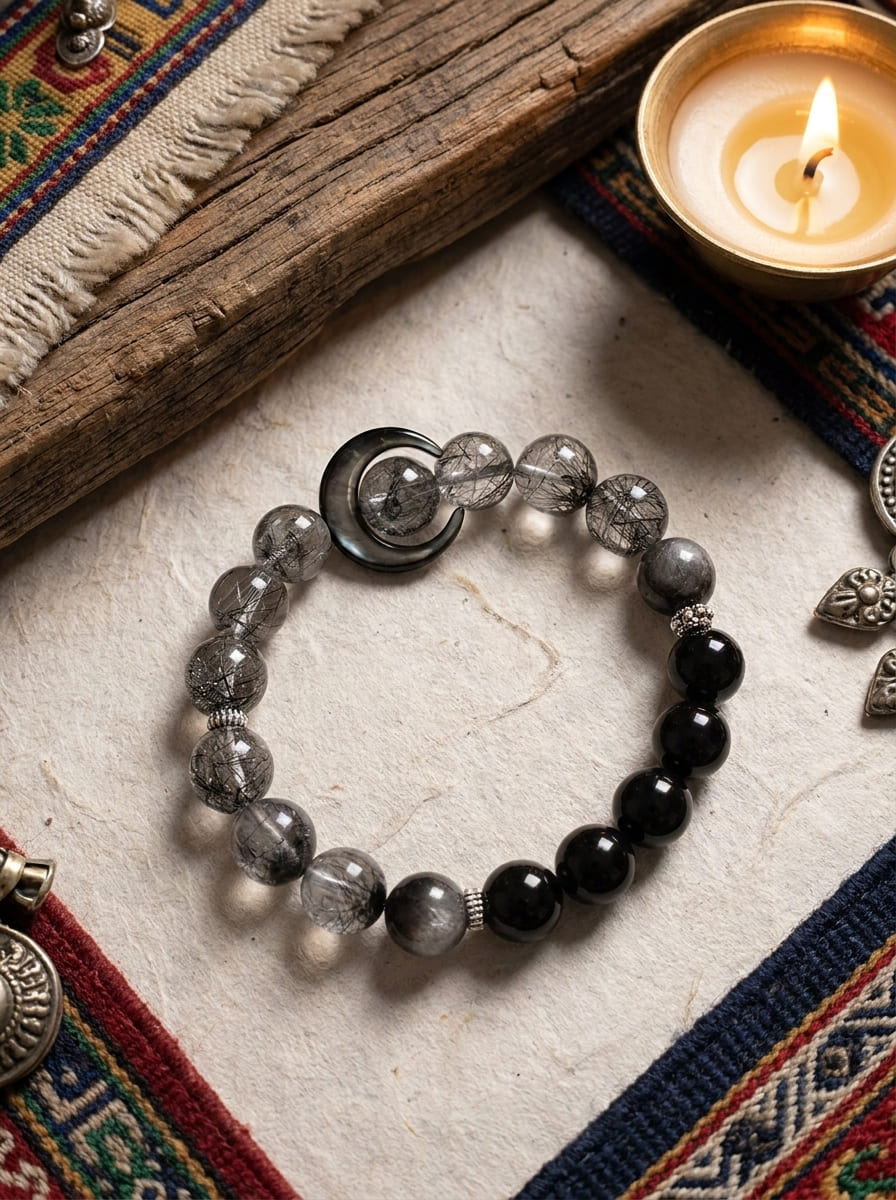 「Black Gold Shining Moon」 Black Obsidian Bracelet