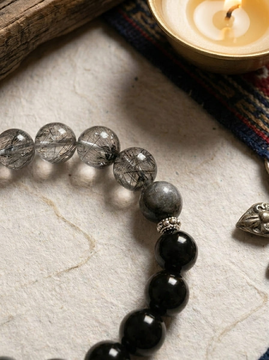 「Black Gold Shining Moon」 Black Obsidian Bracelet