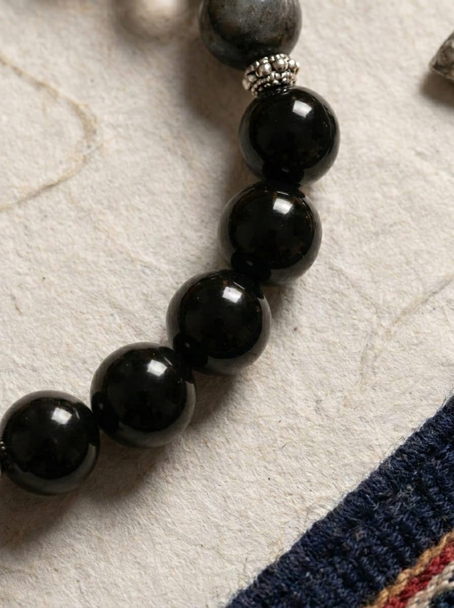 「Black Gold Shining Moon」 Black Obsidian Bracelet