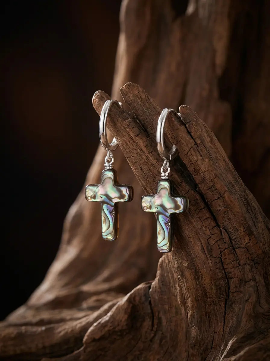 「Spirit of Life」Designer's Original Mother of Pearl Cross S925 Silver Earrings