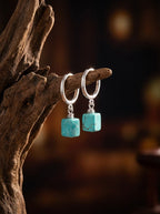 「Round Sky and Square Earth」New Chinese Style Turquoise Square Earrings