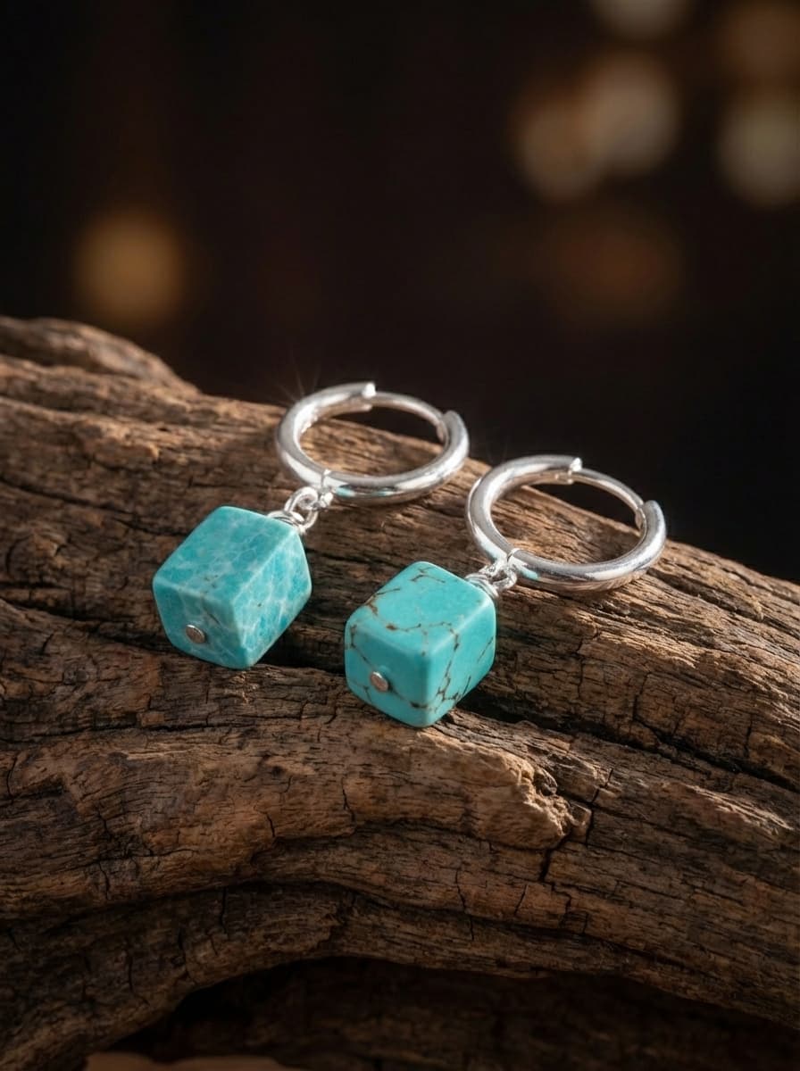 「Round Sky and Square Earth」New Chinese Style Turquoise Square Earrings