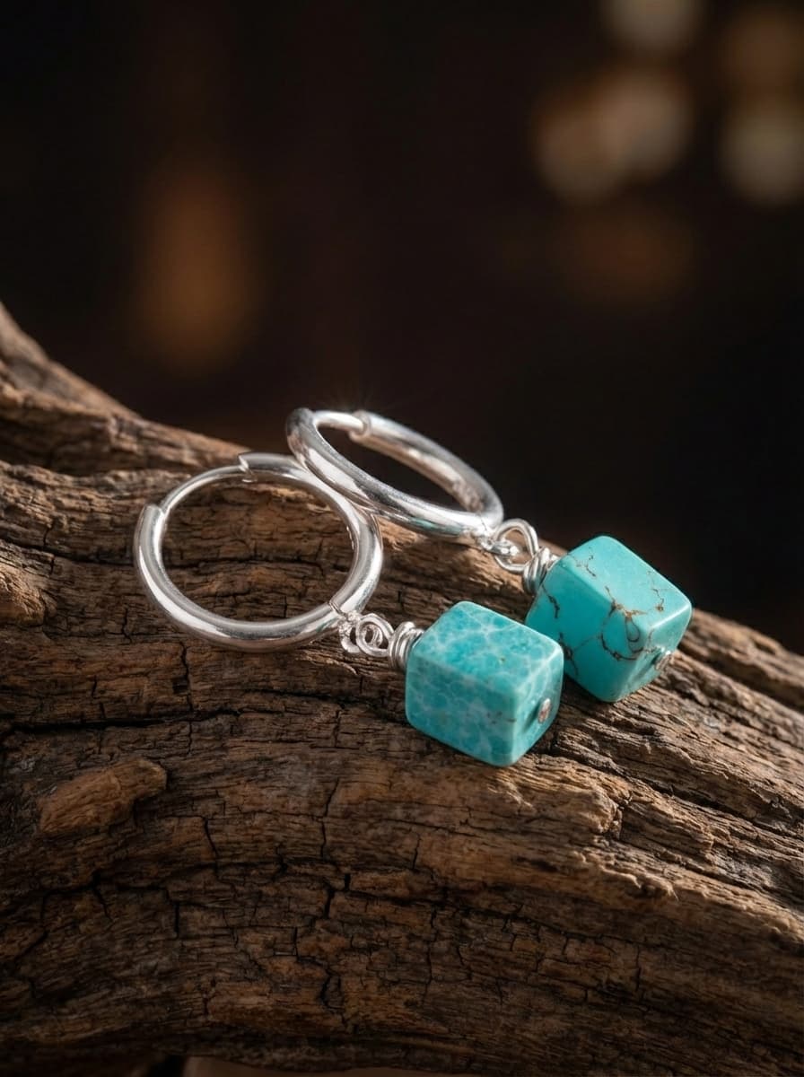 「Round Sky and Square Earth」New Chinese Style Turquoise Square Earrings