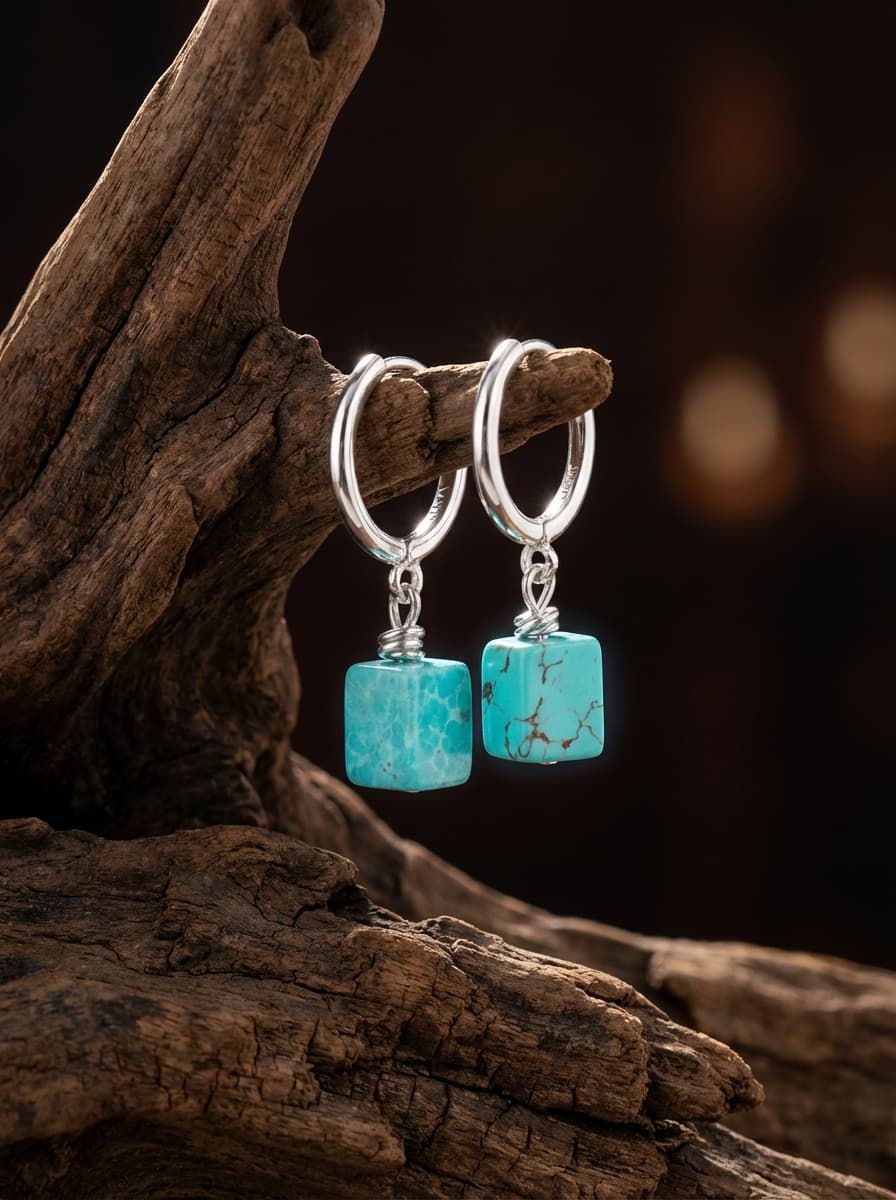 「Round Sky and Square Earth」New Chinese Style Turquoise Square Earrings
