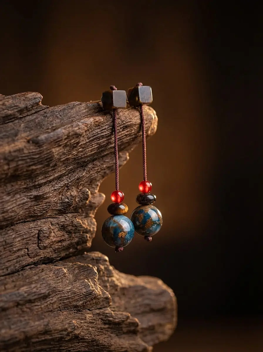 「Zen Style」 New Chinese Style Handmade Tiger's Eye Stone Earrings
