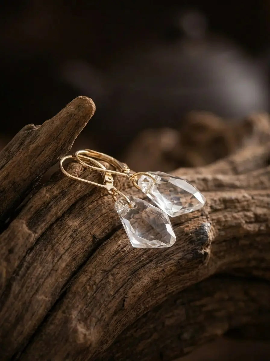 「Wish Stone」Designer's Original Irregular White Crystal Earrings