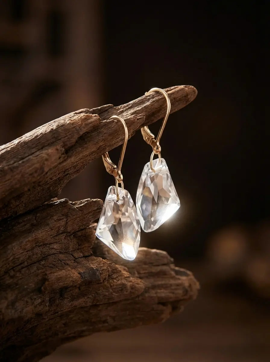 「Wish Stone」Designer's Original Irregular White Crystal Earrings
