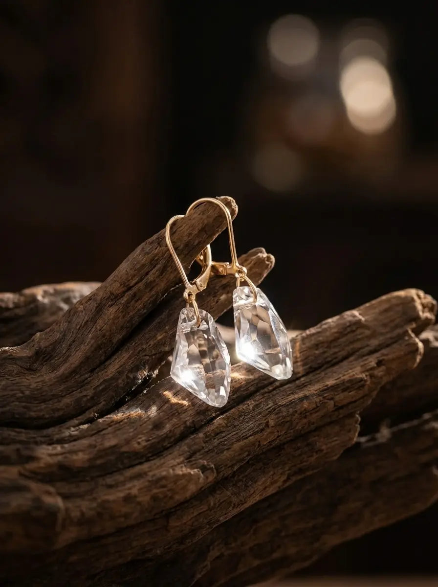 「Wish Stone」Designer's Original Irregular White Crystal Earrings