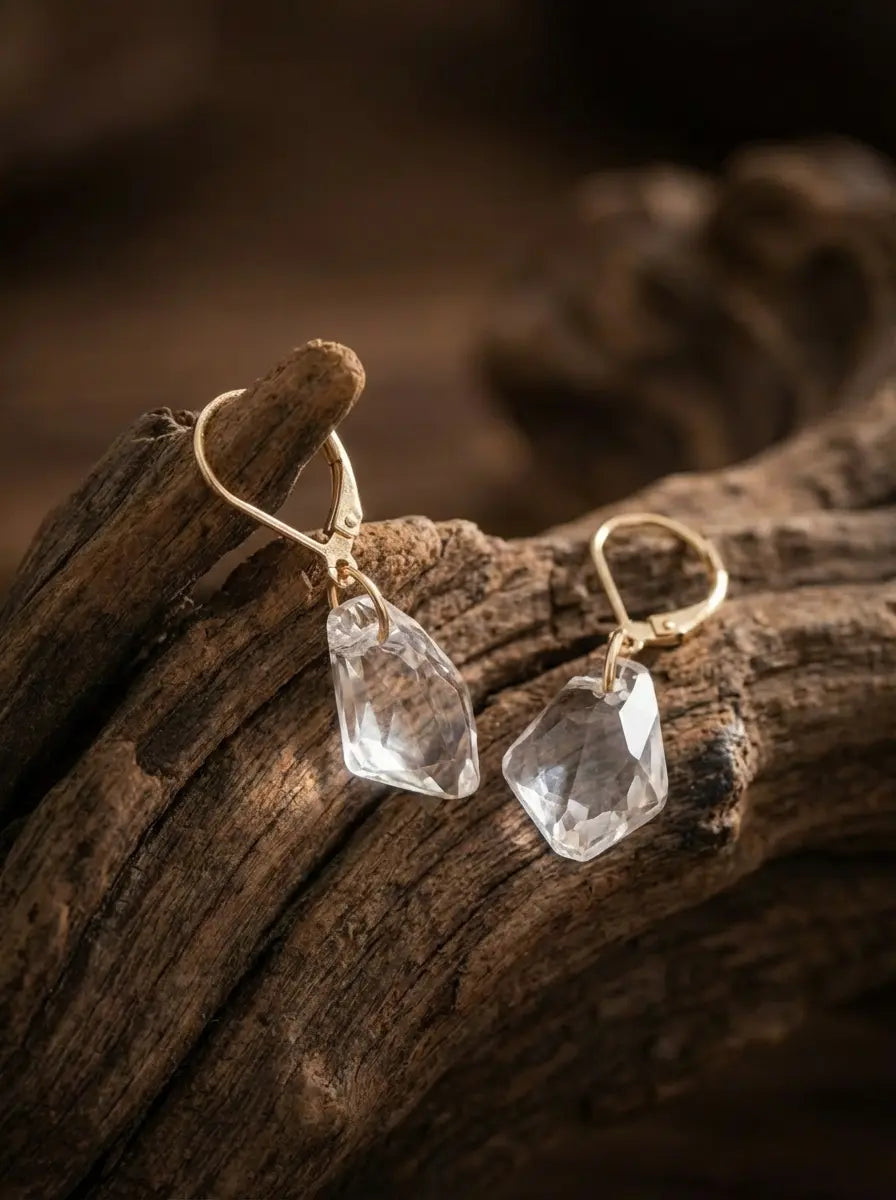 「Wish Stone」Designer's Original Irregular White Crystal Earrings