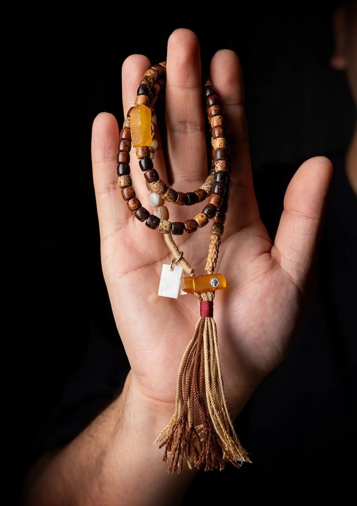 Dharma Mystique" Star Moon Bodhi & Amber Mala Bracelet