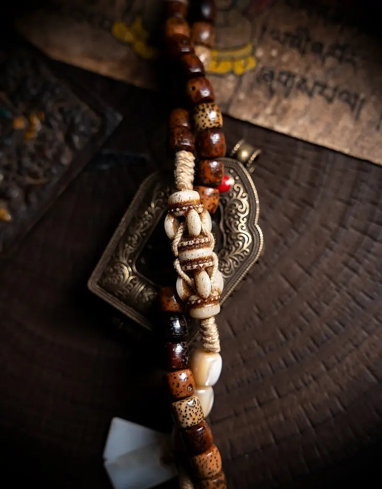 Dharma Mystique" Star Moon Bodhi & Amber Mala Bracelet