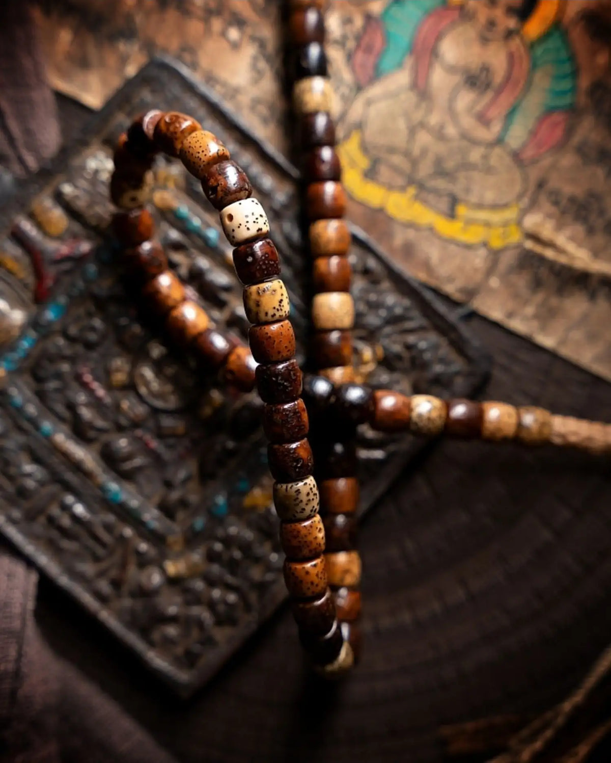 Dharma Mystique" Star Moon Bodhi & Amber Mala Bracelet