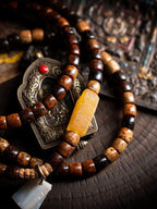 Dharma Chant" Star Moon Bodhi & Amber Mala Bracelet