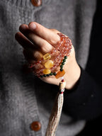 Warm Sun Dharma Silhouette" Nanhong Agate & Amber Mala