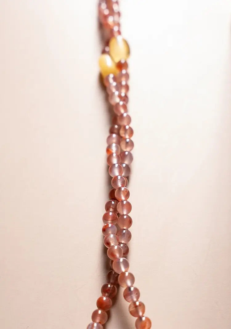 Warm Sun Dharma Silhouette" Nanhong Agate & Amber Mala
