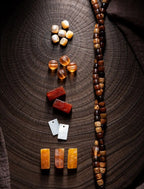 Dharma Chant" Star Moon Bodhi & Amber Mala Bracelet