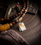 Dharma Chant" Star Moon Bodhi & Amber Mala Bracelet