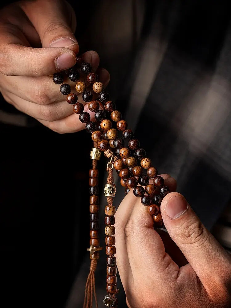 "Stillness" Zen Mala Bracelet | Star Moon Bodhi & Amber