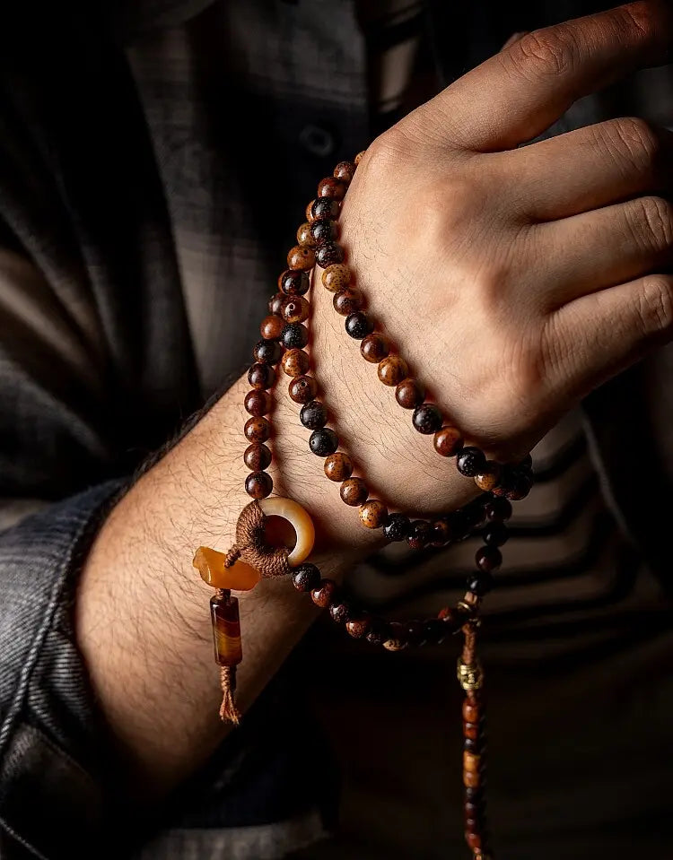 "Stillness" Zen Mala Bracelet | Star Moon Bodhi & Amber