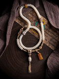 "Pure Mind" White Bodhi Root & Dzi Bead Mala Bracelet Necklace