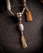 "Pure Mind" White Bodhi Root & Dzi Bead Mala Bracelet Necklace
