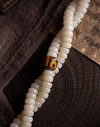 "Pure Mind" White Bodhi Root & Dzi Bead Mala Bracelet Necklace