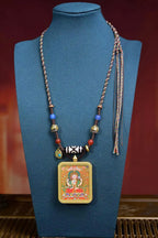 「Four-Armed Avalokiteshvara」 Two-Eye Dzi Thangka Gau Necklace