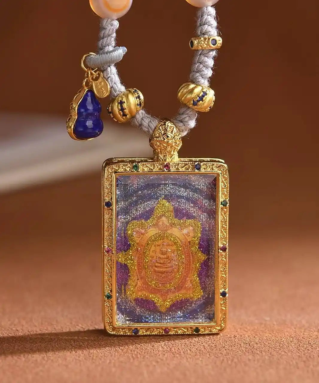 「Golden Wheel & Sacred Turtle」 Square Gau Necklace