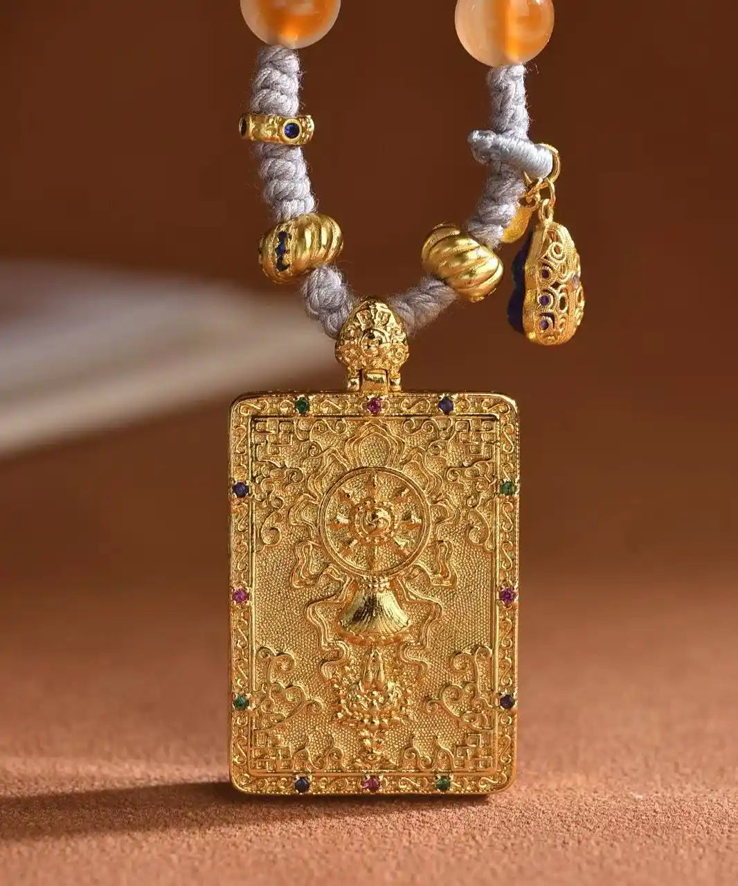 「Golden Wheel & Sacred Turtle」 Square Gau Necklace
