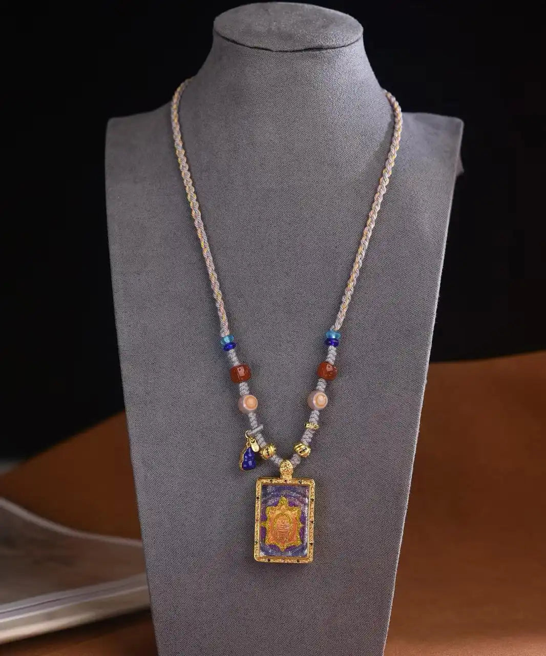 「Golden Wheel & Sacred Turtle」 Square Gau Necklace