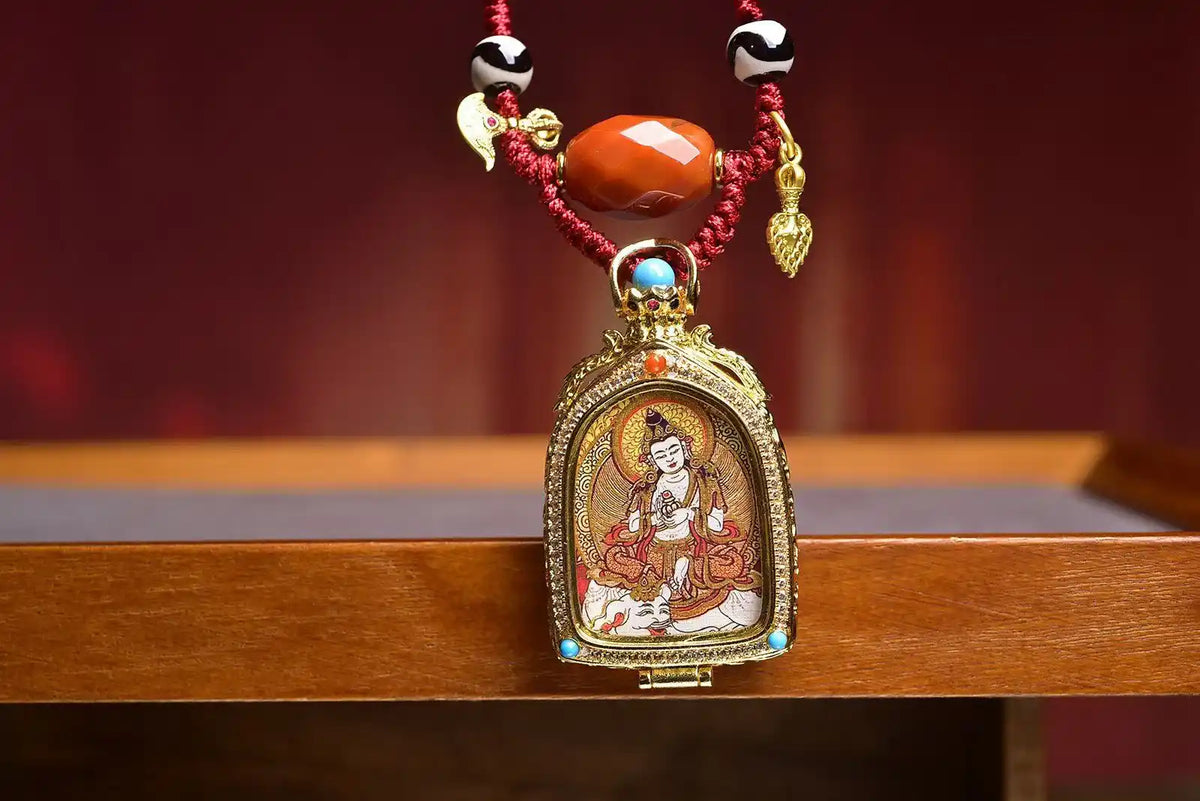 「Samantabhadra on Elephant」 Thangka Gau Necklace