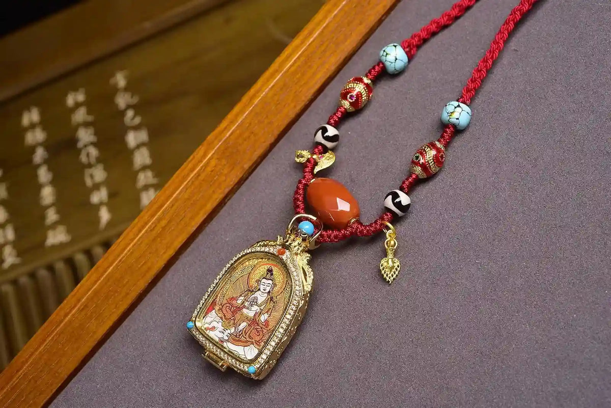 「Samantabhadra on Elephant」 Thangka Gau Necklace