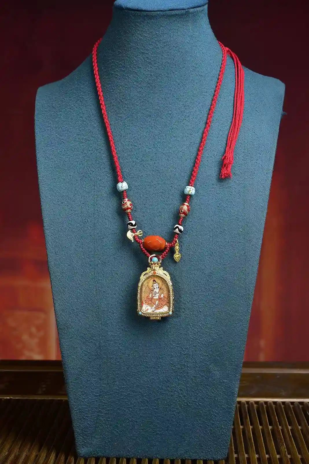 「Samantabhadra on Elephant」 Thangka Gau Necklace
