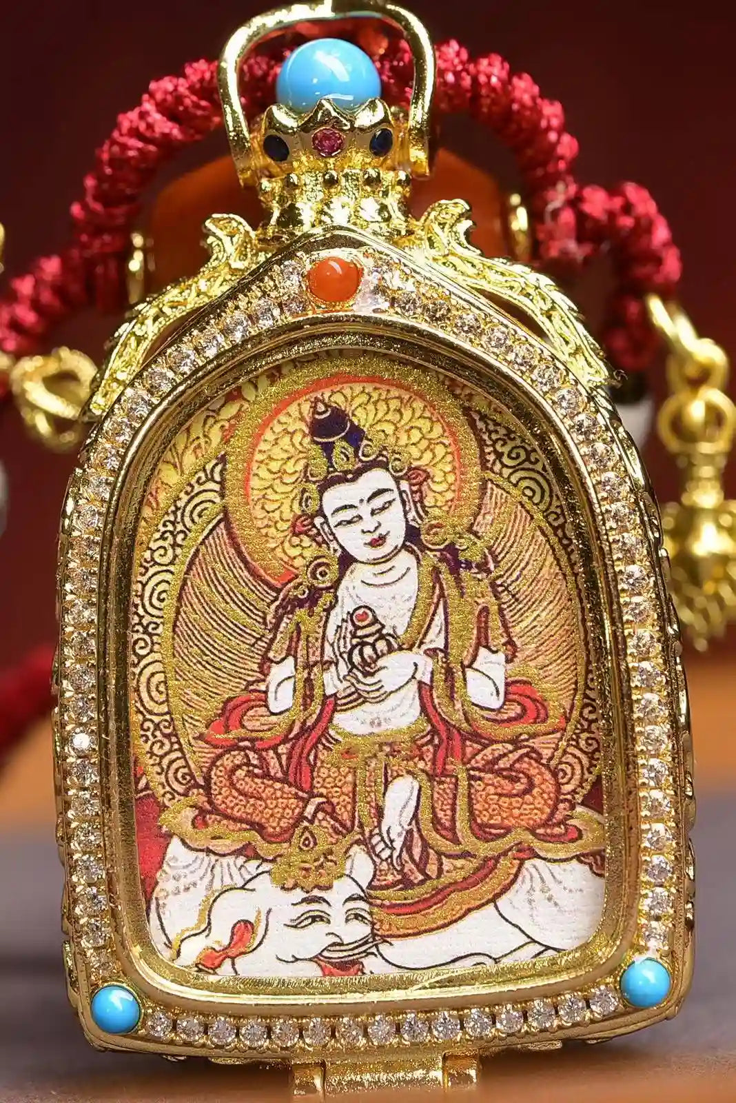 「Samantabhadra on Elephant」 Thangka Gau Necklace