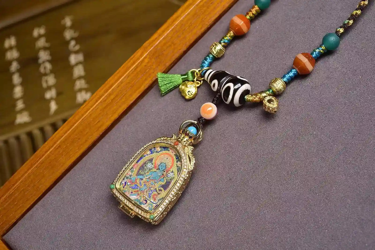「Green Tara」 Thangka Gau Necklace