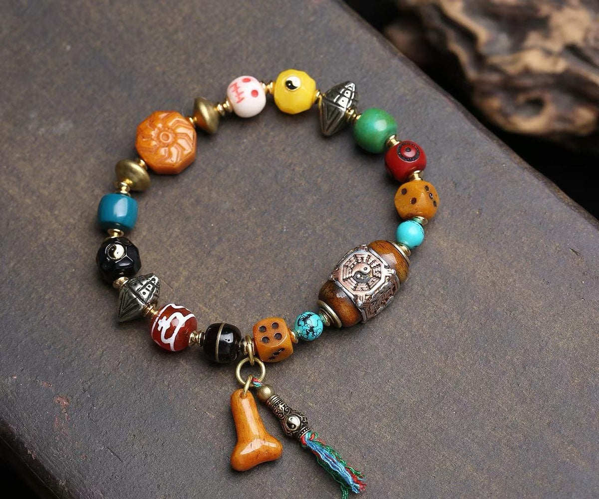 Dice Fortune: Vanji Turquoise Spiritual Bone Multi-Gem Bracelet