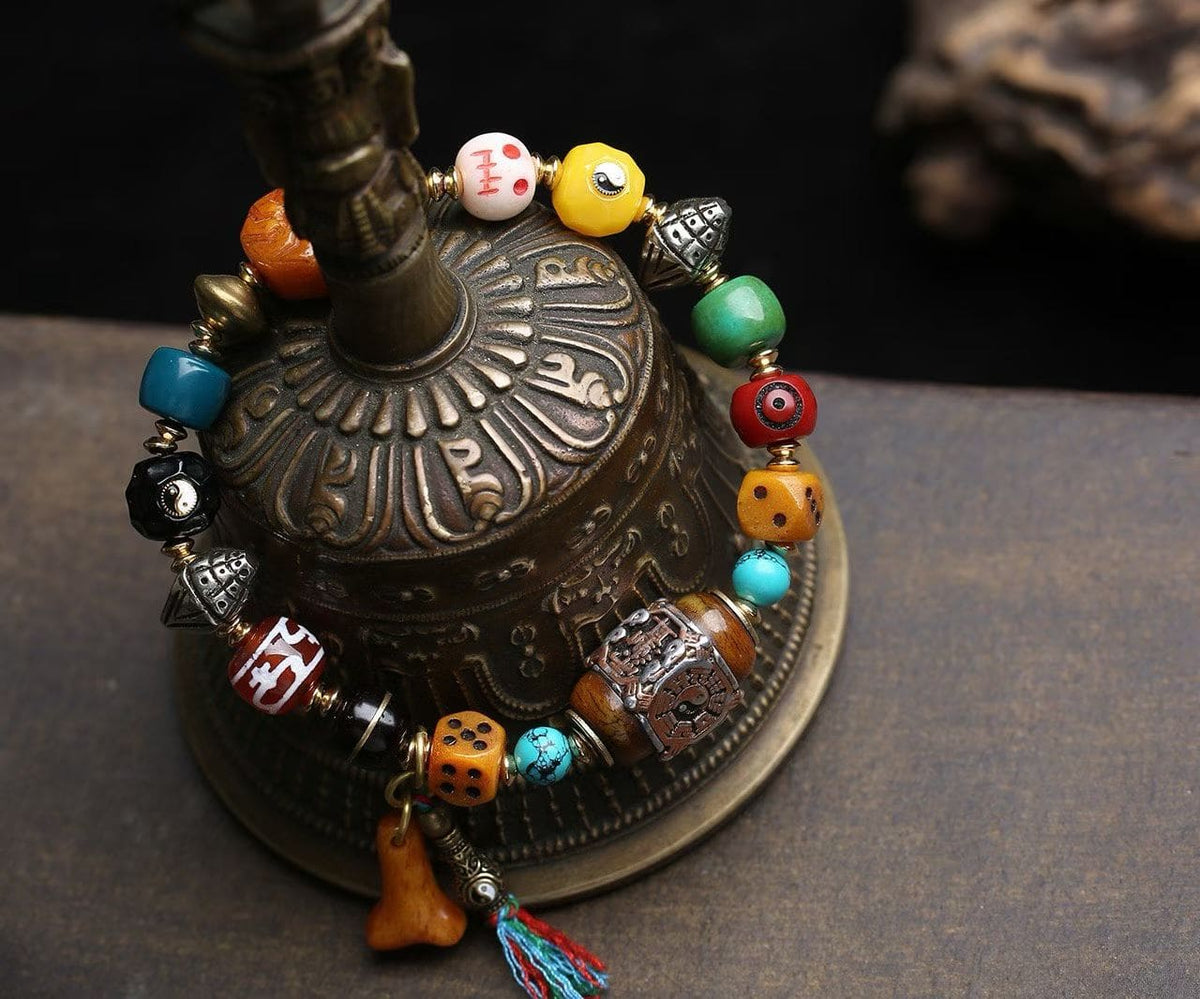 Dice Fortune: Vanji Turquoise Spiritual Bone Multi-Gem Bracelet