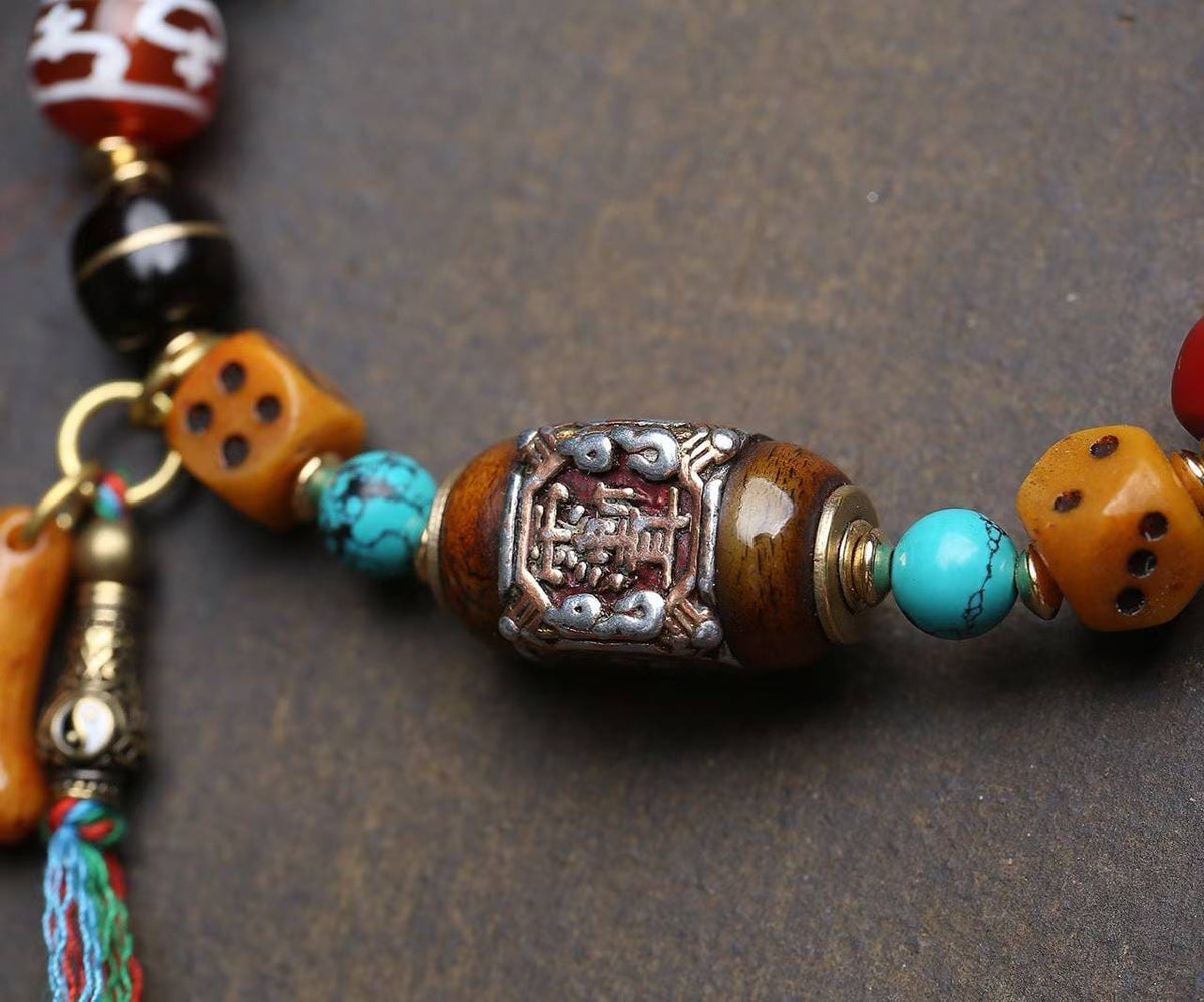 Dice Fortune: Vanji Turquoise Spiritual Bone Multi-Gem Bracelet
