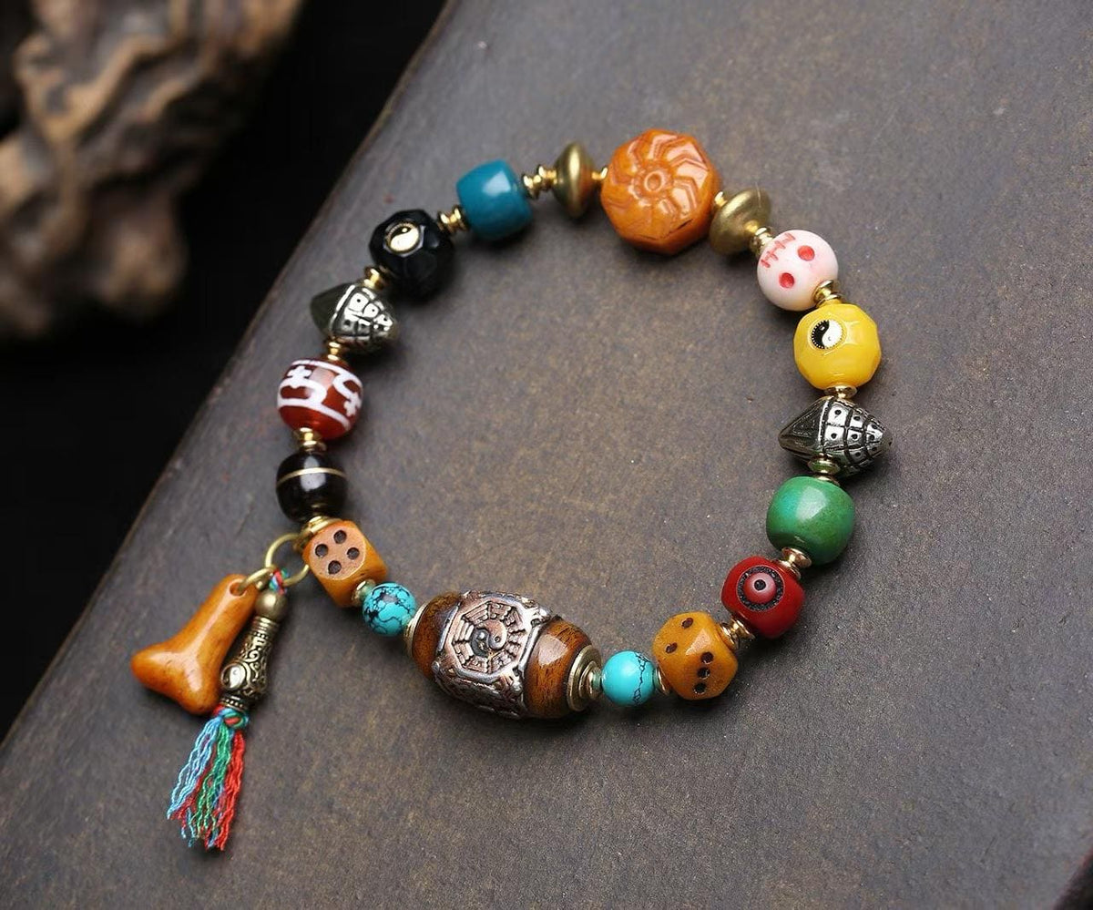 Dice Fortune: Vanji Turquoise Spiritual Bone Multi-Gem Bracelet