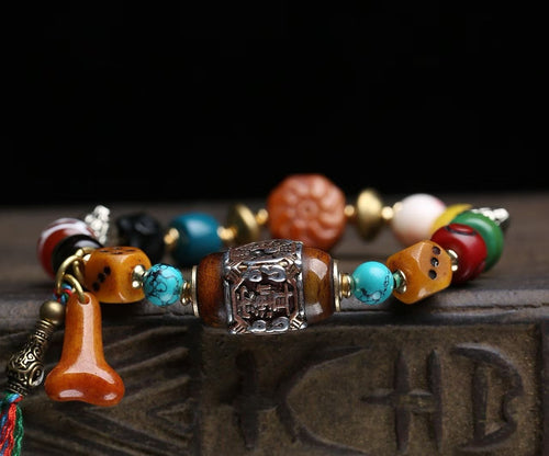 Dice Fortune: Vanji Turquoise Spiritual Bone Multi-Gem Bracelet