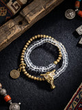 「Ark of Life」Irregular White Crystal & Brass Bull Head Bracelet