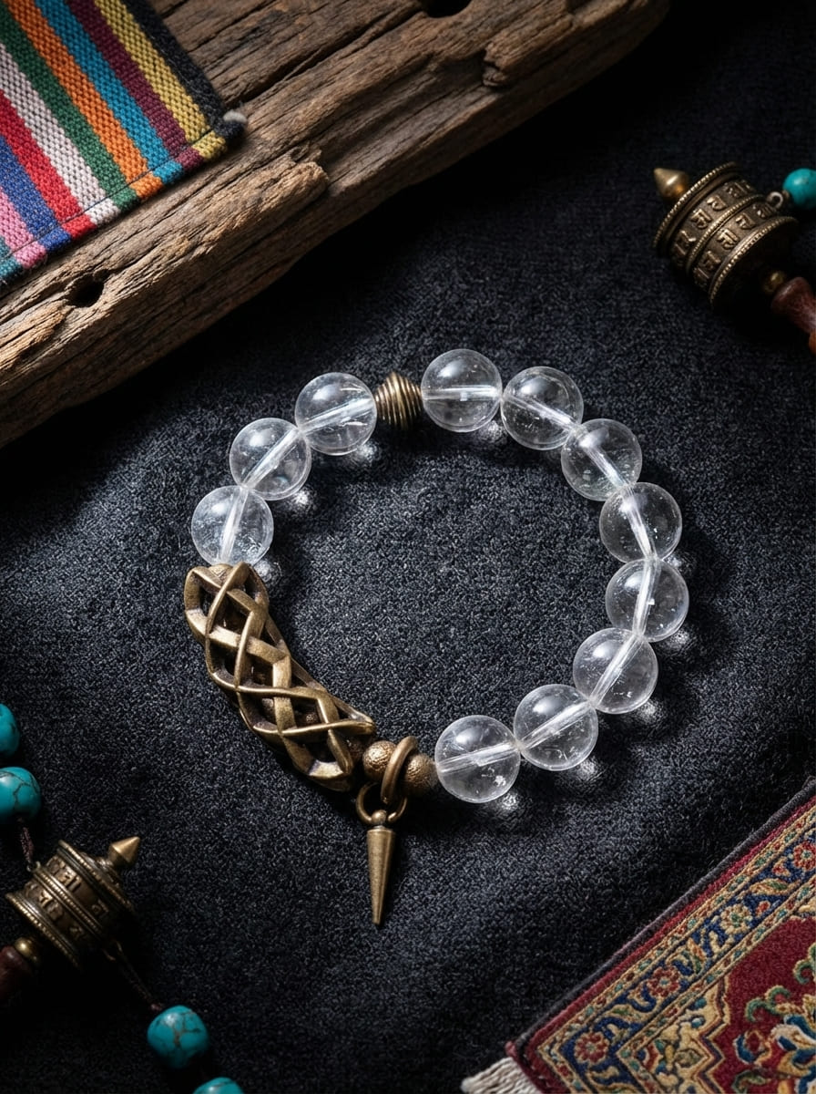 Endless」Brass and White Crystal Blessing Bracelet