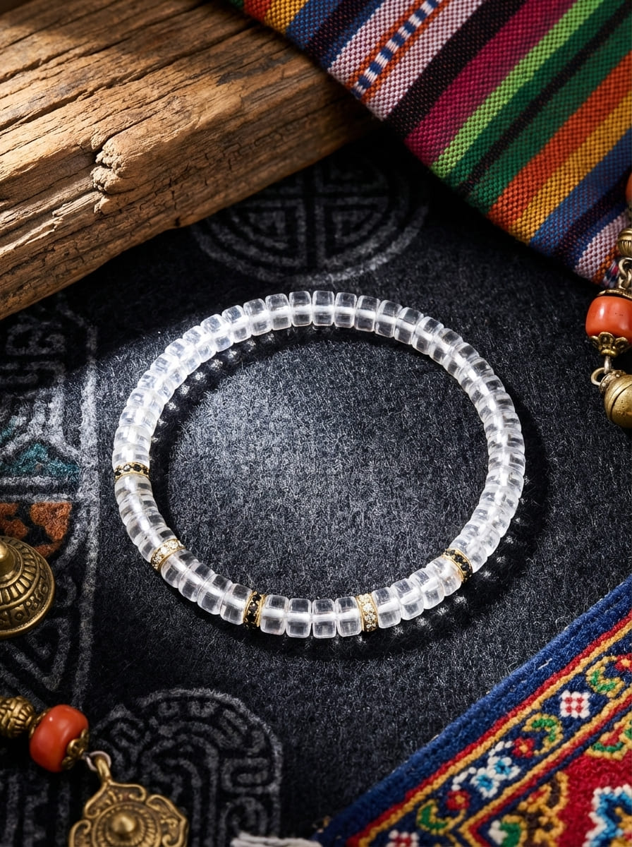 「Five Elements Qi · Metal」White Crystal Tablet Bead Bracelet